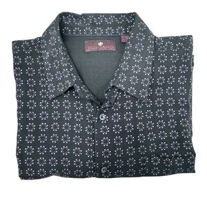 TOSCANO BLACK W PURPLE & WHITE CIRCLE DESIGN SILK BLEND SHORT SLEEVE CAMP SHIRT